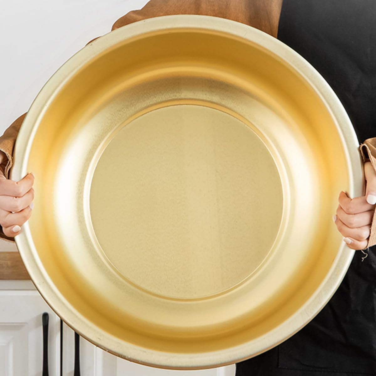 BESPORTBLE Cuenco Grande de Aluminio Dorado Capacidad Amplia, Seguro Acabado Fino, Cuenco Redondo Elegante para Sopa o Lavar Verduras en Cocina
