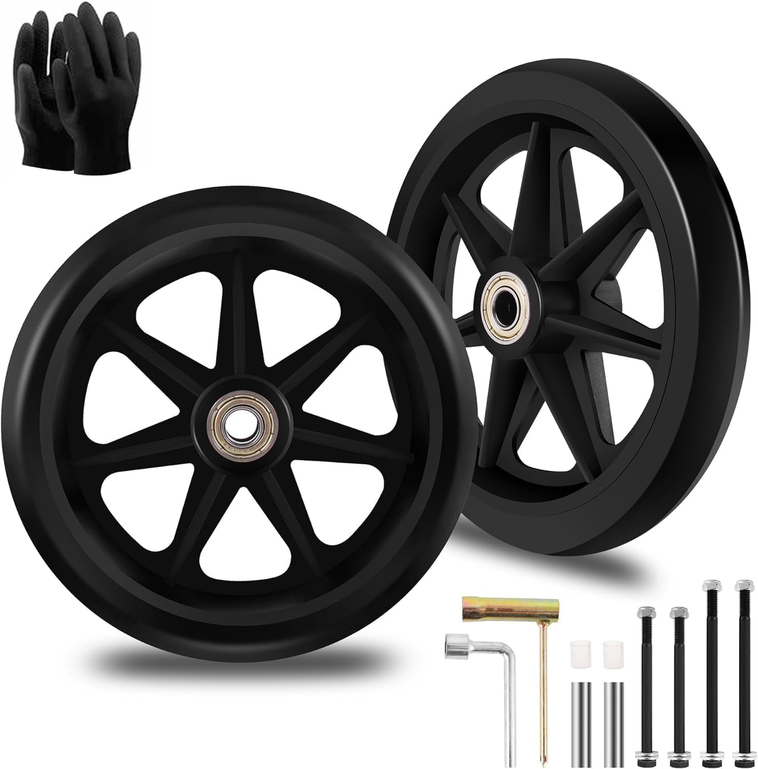 Pack de 2 roues de remplacement solides de 150 mm - Matériau en caoutchouc écologique, pneus PU résistants à l'usure - Facile à installer, compatible avec la plupart des modèles de voitures (déplié)