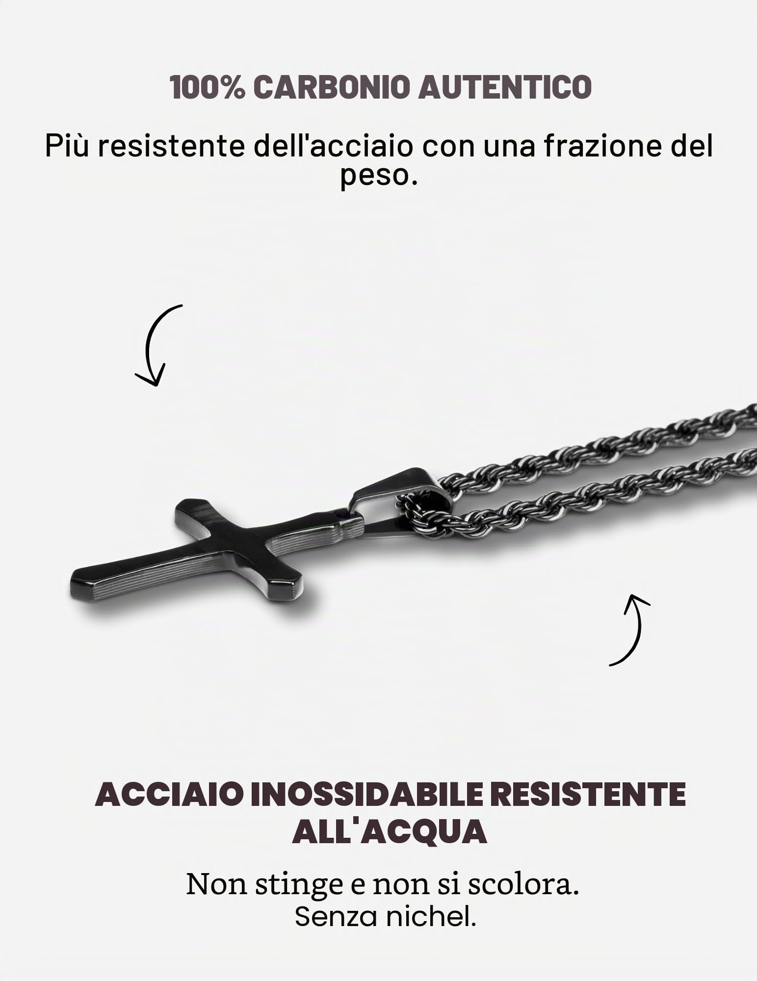 Catena con ciondolo a croce in fibra di carbonio | Catena nera in acciaio inossidabile | Collana da uomo nobile | Crocifisso in carbonio | Gioielli da uomo | Cross Carbon
