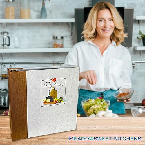 Miniatura 6 de Imprime tu propio libro de recetas familiares - Carpeta de recetas con páginas de recetas de tamaño completo, fundas de plástico y separadores de