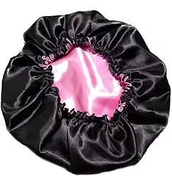 Touca De Cetim Dupla Face Preta Com Rosa Ajustável