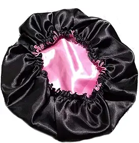 Touca De Cetim Dupla Face Preta Com Rosa Ajustável