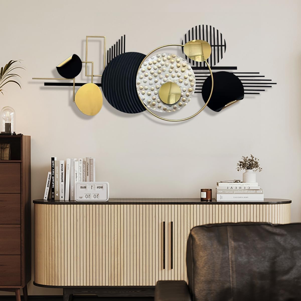 Decorazione da Parete in Metallo Grande da 50''x20'' per Soggiorno, Scultura da Parete Geometrica Astratta 3D Moderna di Lusso, Grande, Decorazione da Parete in Metallo Boho