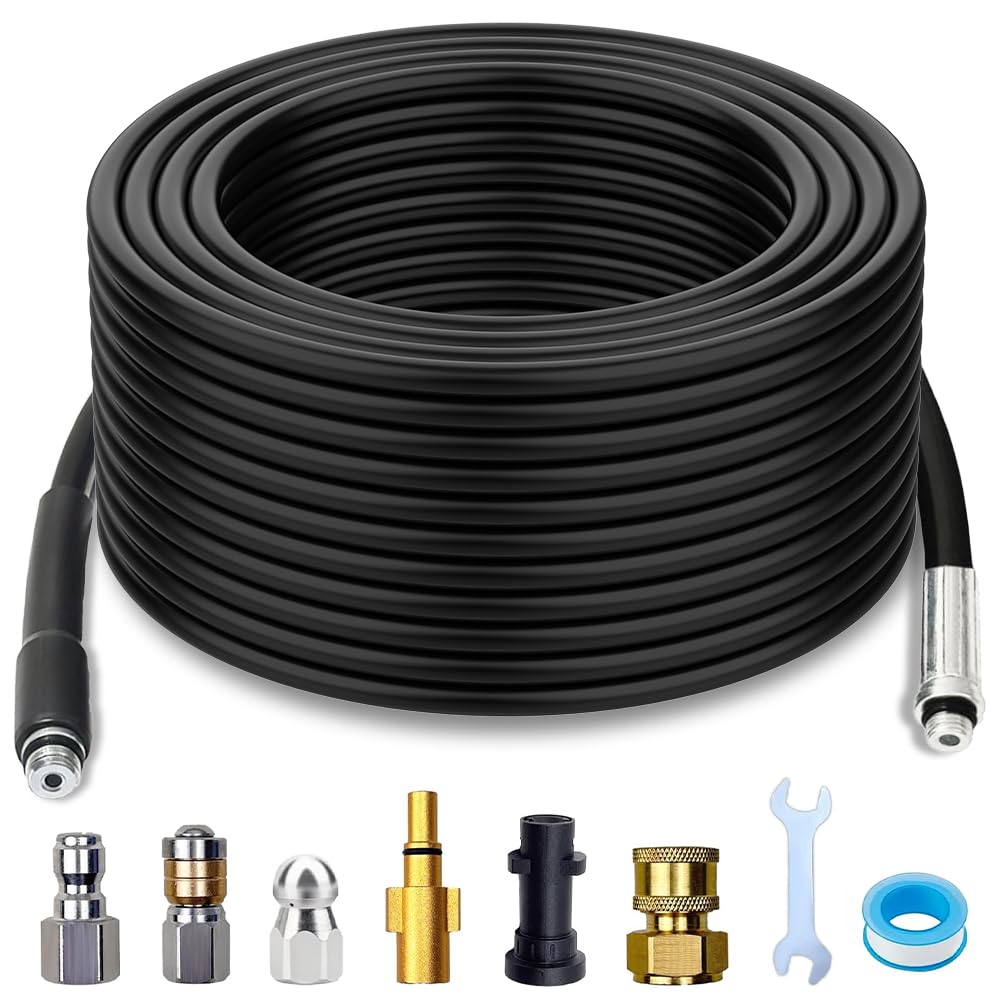 Weciau 20m Pressure Washer Hose, Kink Resistant Jet Wash Hose with Adapters and Nozzles for Karcher K2-K7 Series, 5800 PSI Extension Hose for Garden, Patios, Driveway