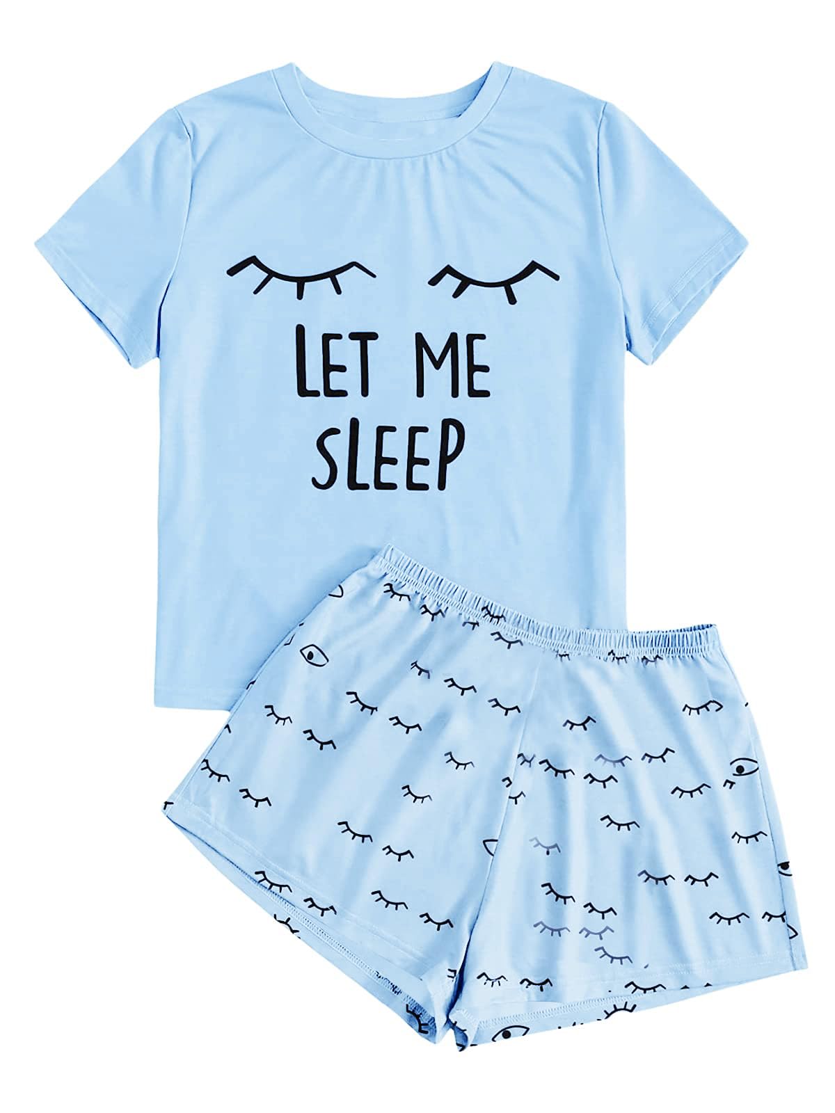 Haloumoning Conjunto de pantalones cortos de verano para niña, cómodo de manga corta, dibujos animados, conjunto de pijama estampado de camiseta y pantalones cortos