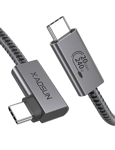 XAOSUN Cable USB C a USB C de 240 W de carga rápida, cable USB C 3.2 Gen 2 en ángulo derecho, cable para monitor de video 4K, cable de 20 Gbps tipo