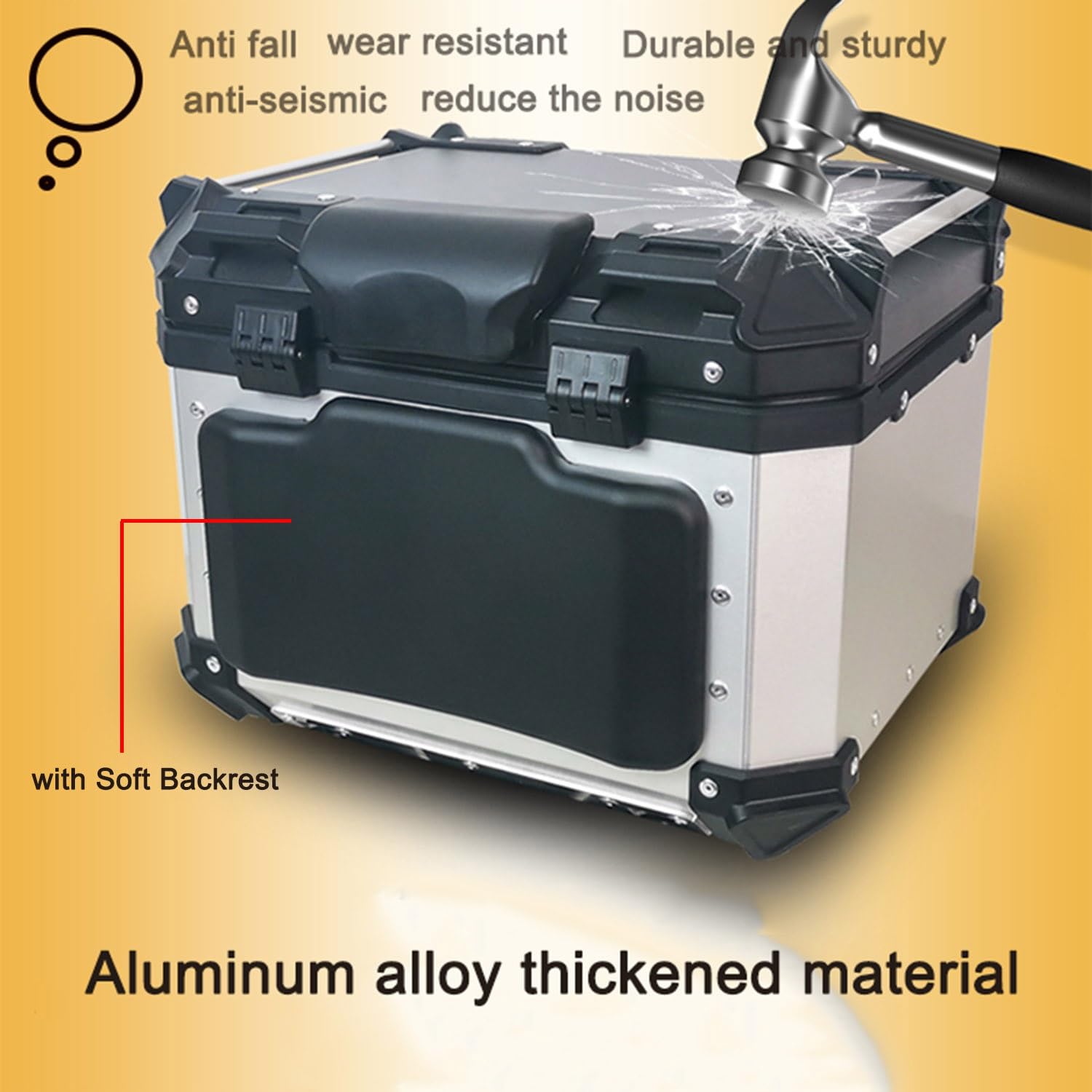 CcacHe Top Case Box pour Moto 36L 45L 55L 65L Aluminium Coffre Arriere De Moto avec Dossier, Étanche Valise Universel Moto Scooter Luggage Quad (Color : E, Size : 65L)