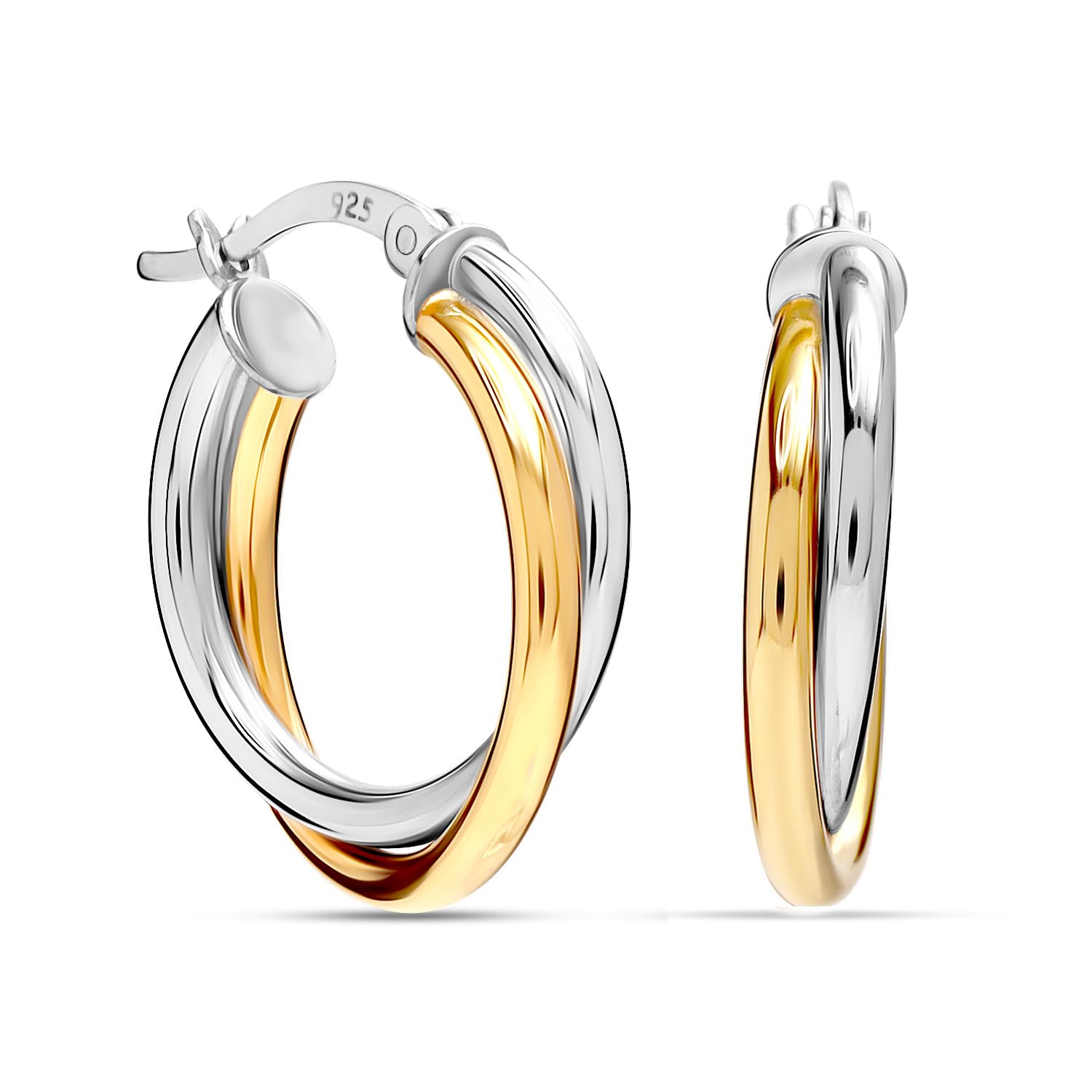 LeCalla Sterling Silber Schmuck Zwei-Ton-Drei-Ton Verflechtung Oval & Runde Form poliert klobige Reifen Ohrringe für Frauen