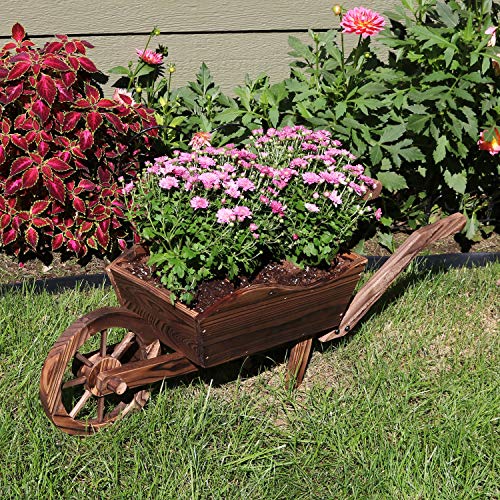 Sunnydaze Wooden Decorative Wheelbarrow Planter, for Patio, Lawn and Garden - 35 x 10 x 11 Inches