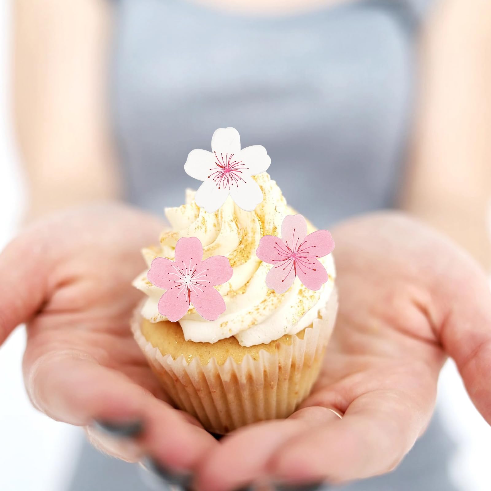 Decorazione per torta commestibile a forma di fiore di ciliegio Sakura - Involucro floreale acquerello rosa tenue - GLASSA o WAFER - Italia