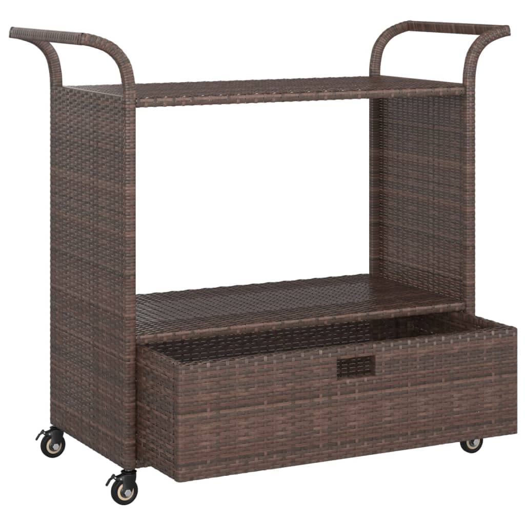 Chariot de Bar avec tiroir Marron 100x45x97 cm résine tressée Meuble Roulant pour Service Repas Cuisine Salle Manger Salon avec roulettes verrouillables
