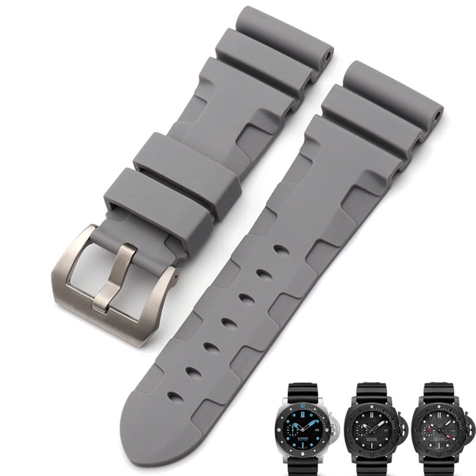 Bracelet montre caoutchouc 24mm Panerai Luminor vulcanisé fermoir agate - 6