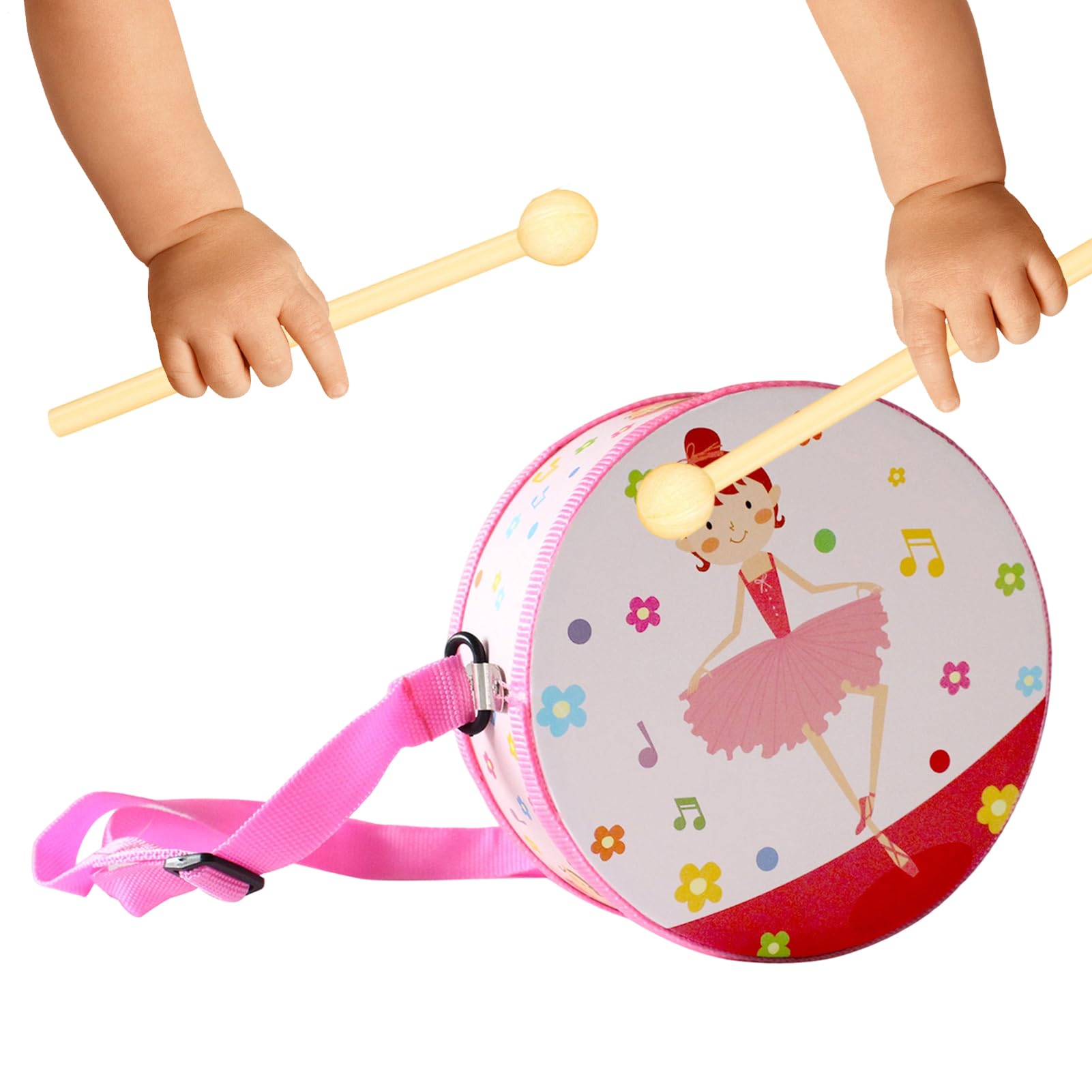 Tambor para niños, instrumento musical de madera con correa y palos, 15 cm, juego de tambor de madera, juguete ideal para niños a partir de 3 años, campana, bebés, aprendizaje educativo — view 11