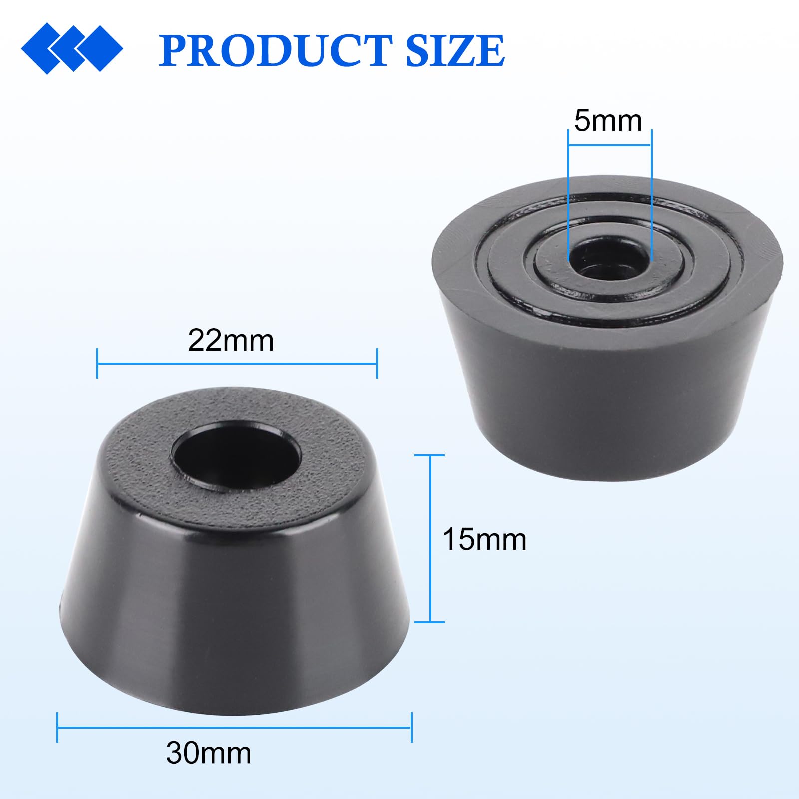 ZDNT 30Pcs Round Black Rubber Feet with Stainless Steel Screws,Rubber Cutting Board Feet,Non Slip Furniture Feet Pads for Furniture Tables Chairs Chopping Boards (30 * 22 * 15mm) - Image 2