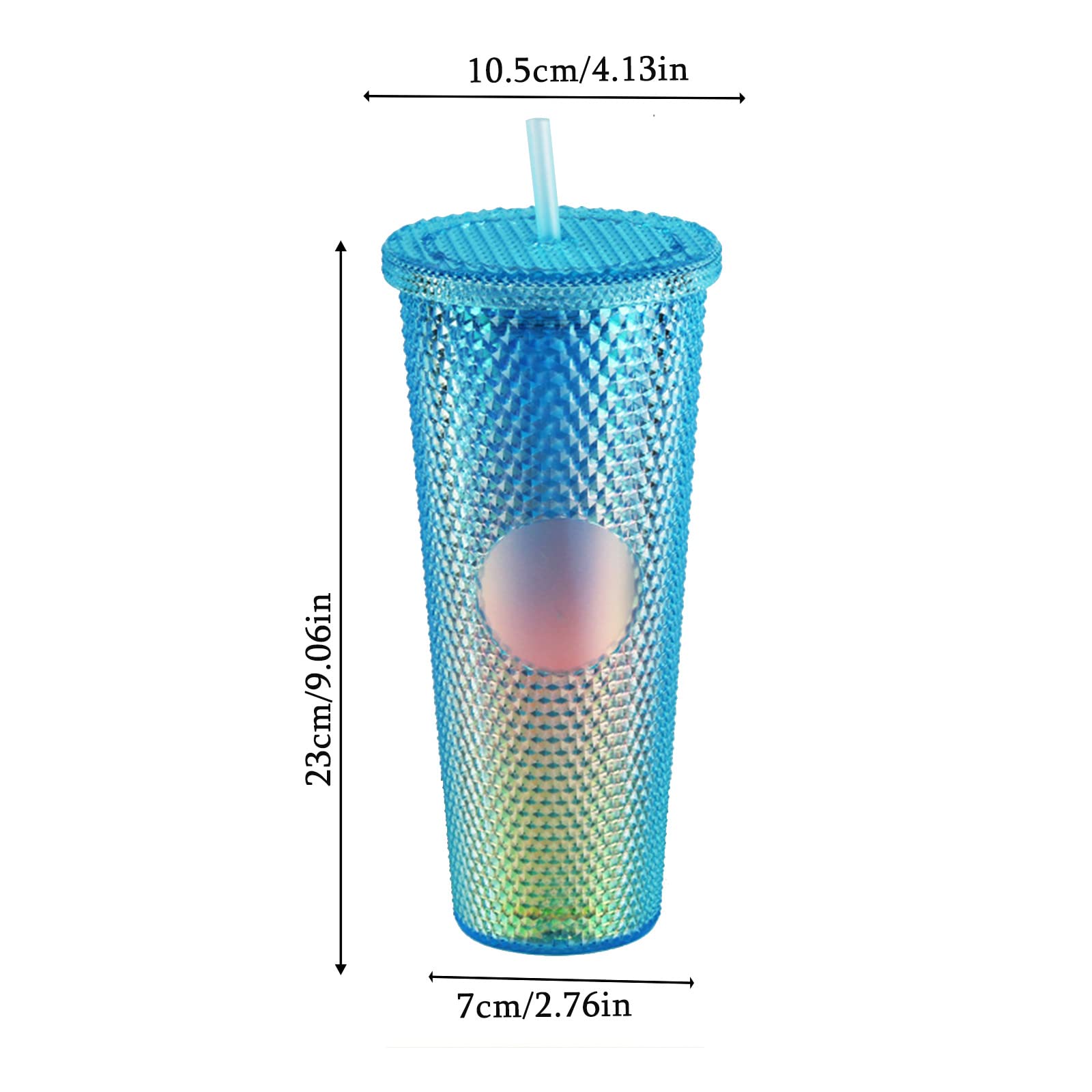 Tazza Termica Ombre Con Borchie 710 Ml, Doppia Parete, Con Cannucce E Spazzola, Per Caffè E Bevande Fredde, Cioccolato