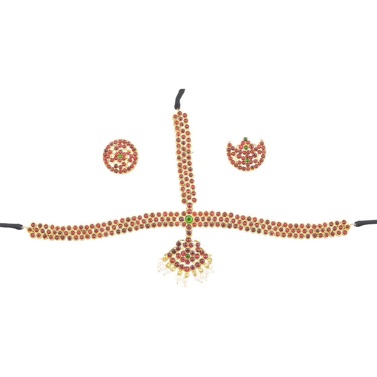 UG PRODUCTS Gold Finish Kempu Red Themed Head Set Along With Sun And Moon For Unisex_Adult (B01MFAD4GK) Amazon Price History, Amazon Price Tracker