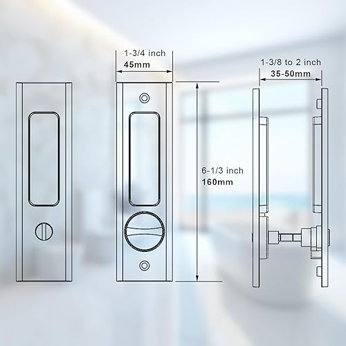 Miniatura 6 de NCL Hardware Manija de puerta corredera para baño, manija de puerta de granero, cerradura de bolsillo redonda de privacidad (níquel satinado)