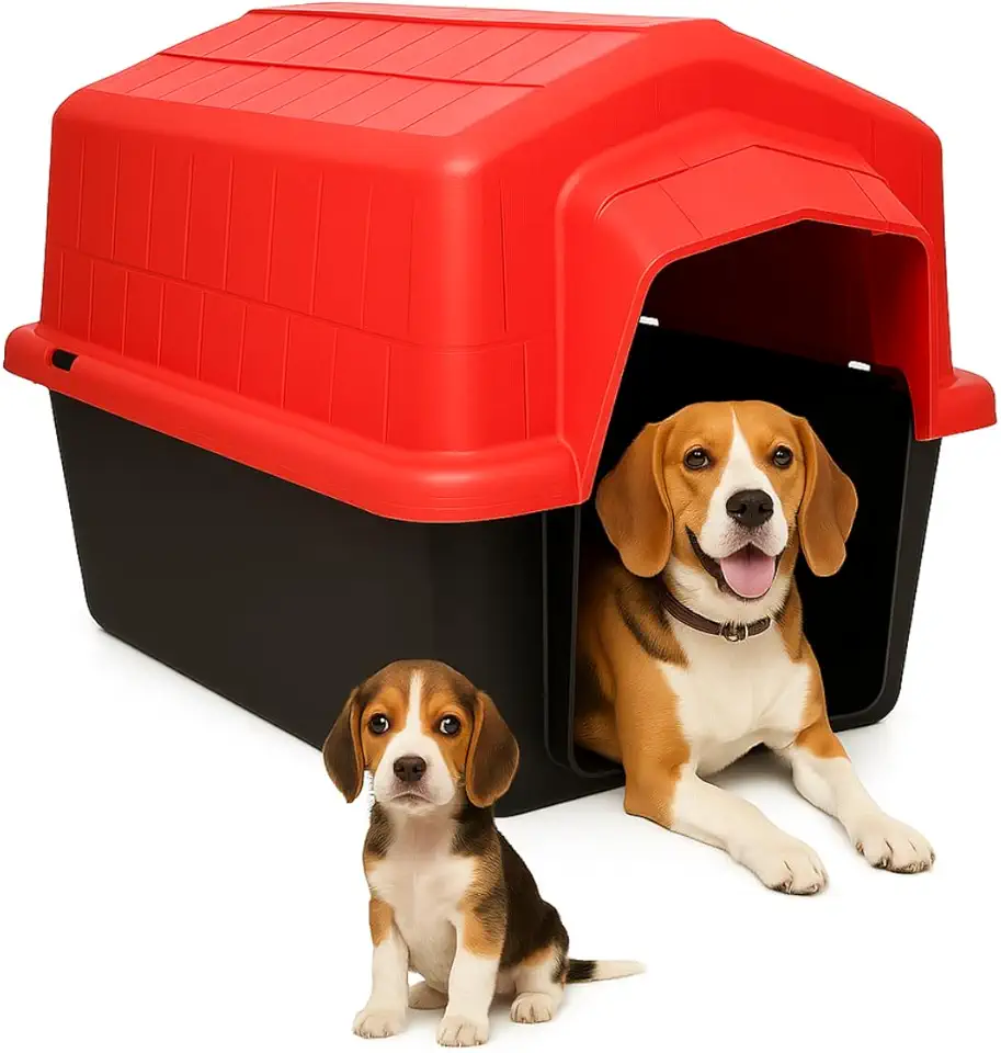 Casinha Plástica Grande Cachorro Grande N5 Uso Externo Interno Caminha | Proteção UV | Raças Pequenas Médias Grandes Até 22kg (Vermelho)