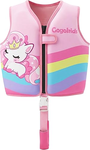 Gogokids Toddler Swim Vest Pool Floaties for Kids 1-2-3-5-7-9 Yrs, Neoprene Kids Swimming Jacket w/Adjustable Safety Strap & Zip, Toddler Float Jacket 33-66lbs for Beach Puddle Pool Boys Girls Niños