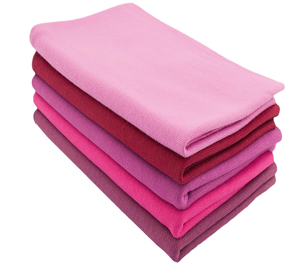 Baumwollstoff l Bündchenstoff l Bündchen SET Paket l Schlauchware l 95% Baumwolle, 5% Elasthan | elastisch, weich, vielseitig | 5 x 50 cm x 35/70 cm l Pinktöne