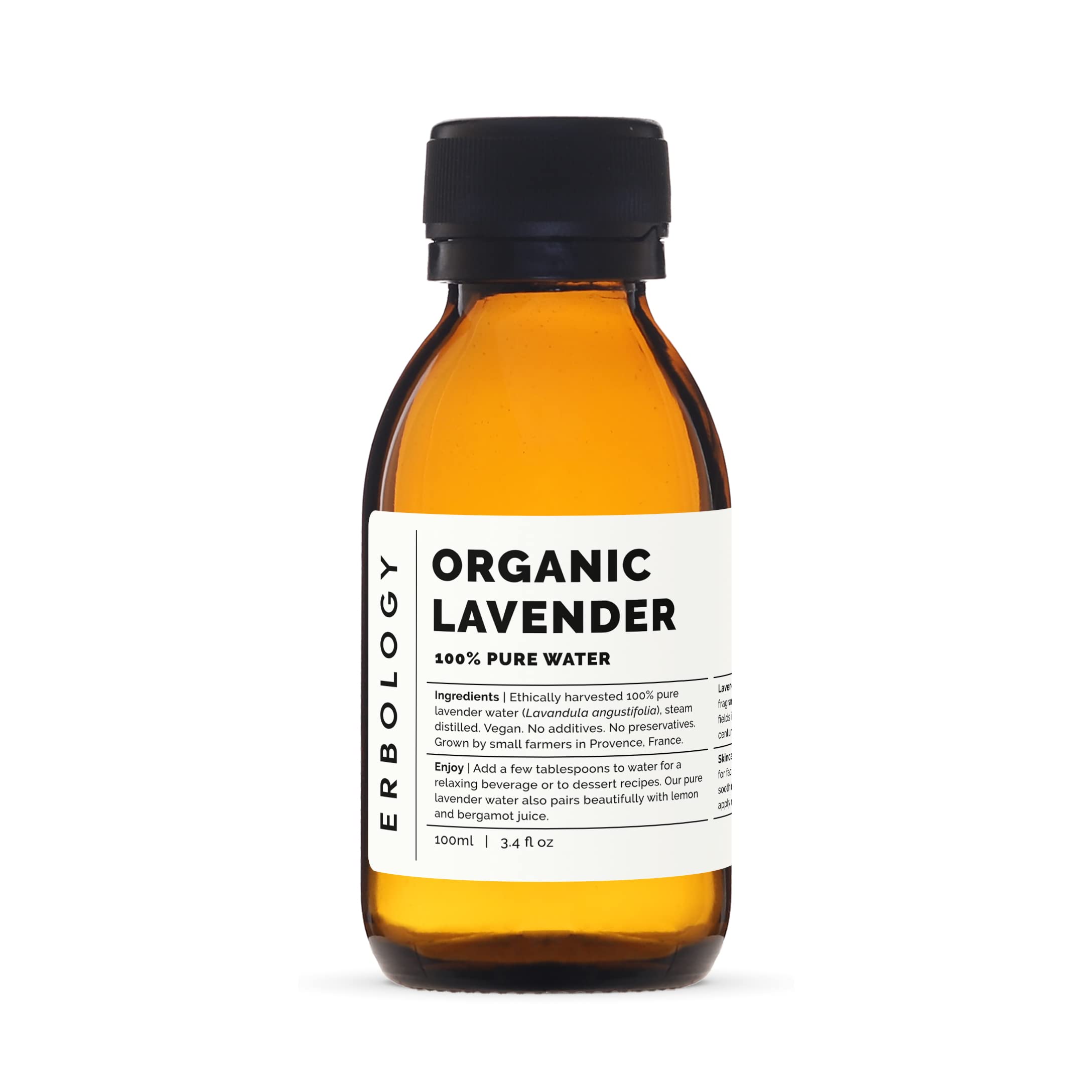 Erbology Organic Lavender Water 100ml - Premium Food Grade Hydrolate of Lavender - Tone, Calm & Destress - Small Batch - Sustainably Sourced Straight from Farm in Provence, France