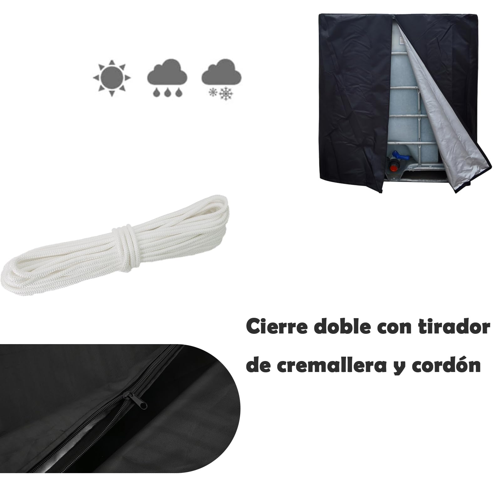 IBC Cubierta para Depósito de Agua 1000 litros, 210D Funda Depósito Agua, Cremallera Reforzada 120×100×116cm, Antipolvo Anti UV, Lona Cubierta Protectora (Green)