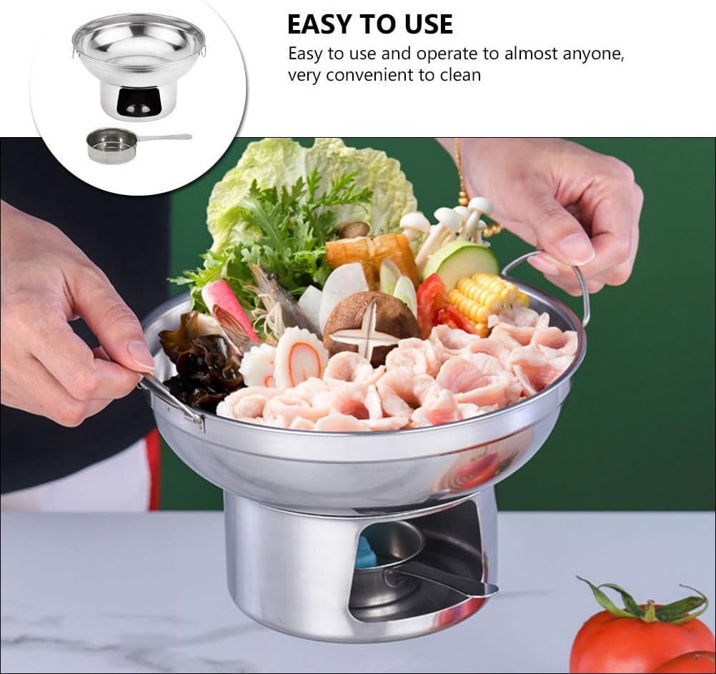 TOYANDONA Stainless Steel Alcohol Furnace Hot Pot Set, Portable Cooking Pot for Kitchen, Camping, and Outdoor Food Heating, 8.26X8.26X4.92 Inch, Silver