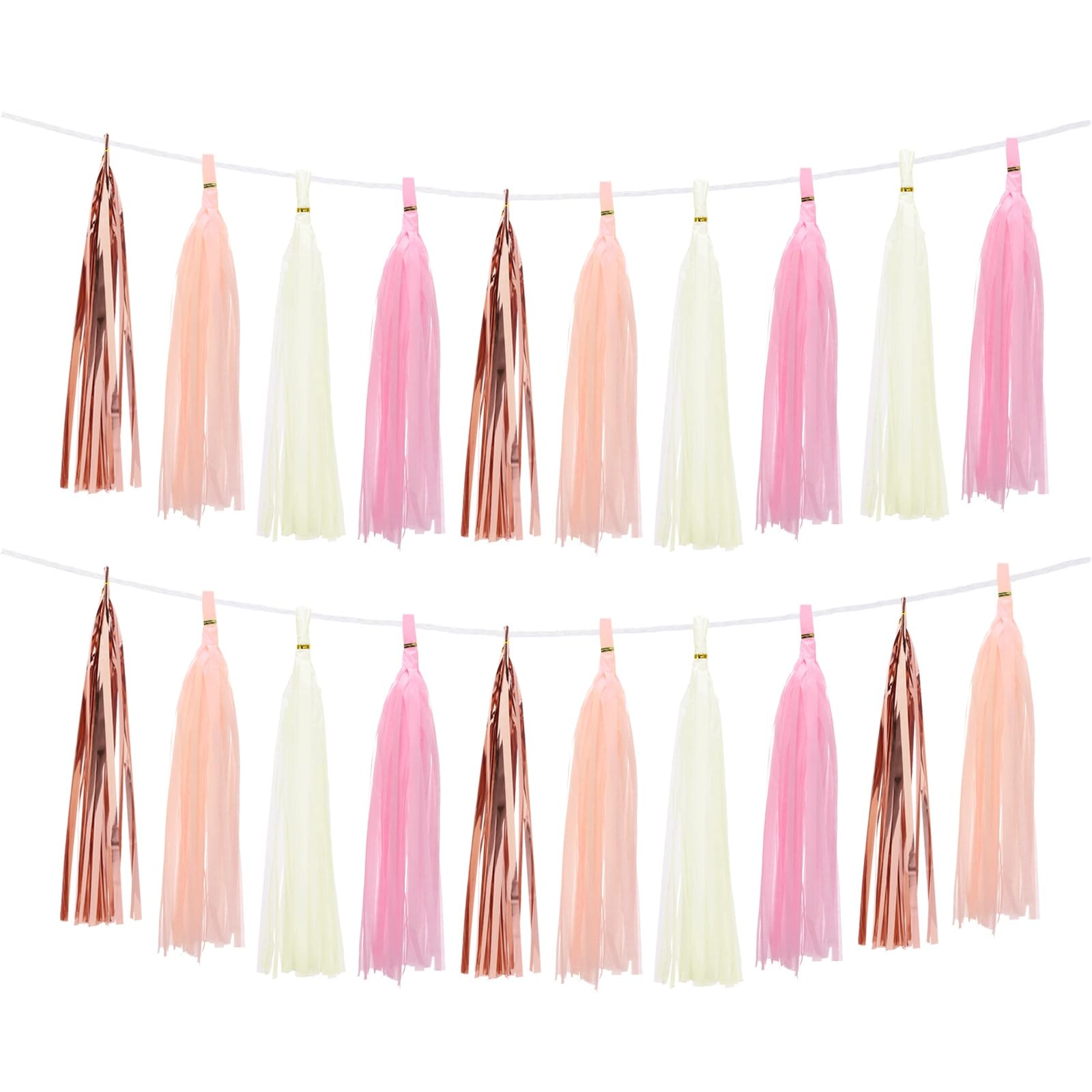 sourcing map 40Pcs Tassel Garland Tissue Paper Tassels Banner Foil Fringe Streamers for Party Decorations Wedding Birthday DIY Kit, Snow Bud Beige Pink Rose Gold