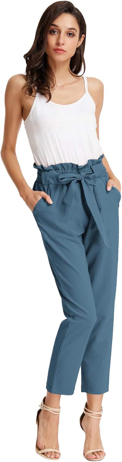 GRACE KARIN Women's Cropped Paper Bag Waist Pants with Pockets Small Deep Blue Haze