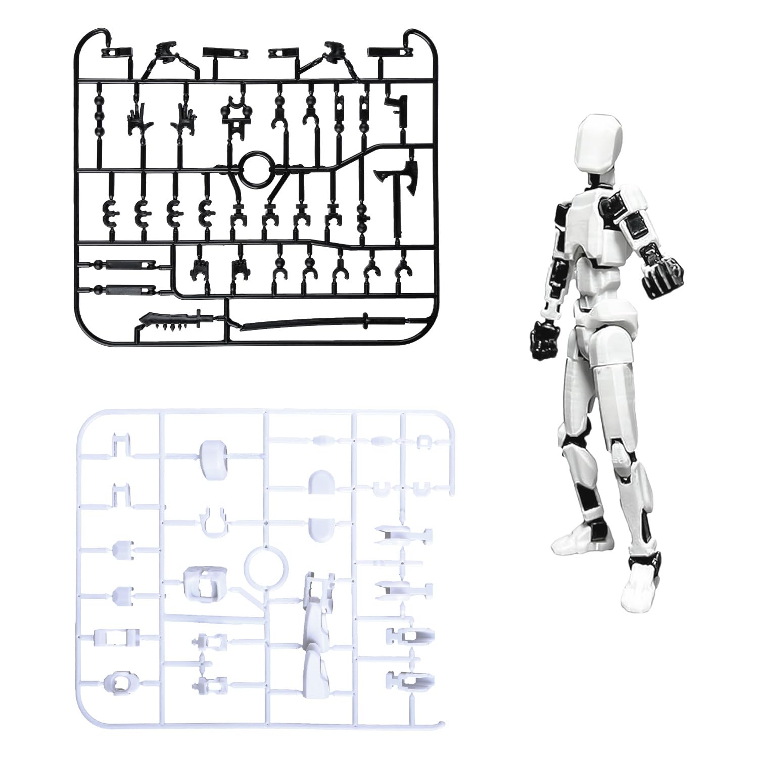wellrun T13 Action Figure Set,3D Printed Multi-Jointed Robot Toy,Fully Movable Action Figures with Weapons & Hand Accessories,Desktop Decorations for Game Lovers,Robot Collectors(White)