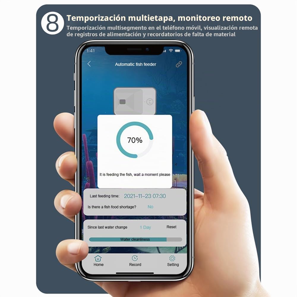 Weytoll Comedero Automatico Peces, Control de Aplicación WiFi de 100 ML Dispensador Comida, Doble Protección Antibloqueo, Control Preciso