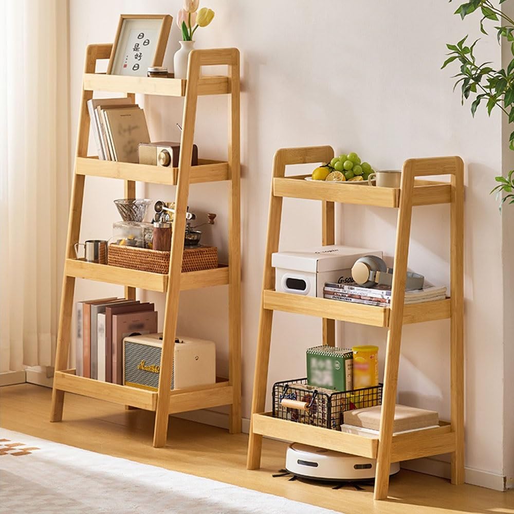 Librerie Scaffale a Scala for Libri Semplice portaoggetti autoportante for Snack Contro Il Muro Adatto for Bagno, Soggiorno, Studio, Ufficio(Bruin,Grande)
