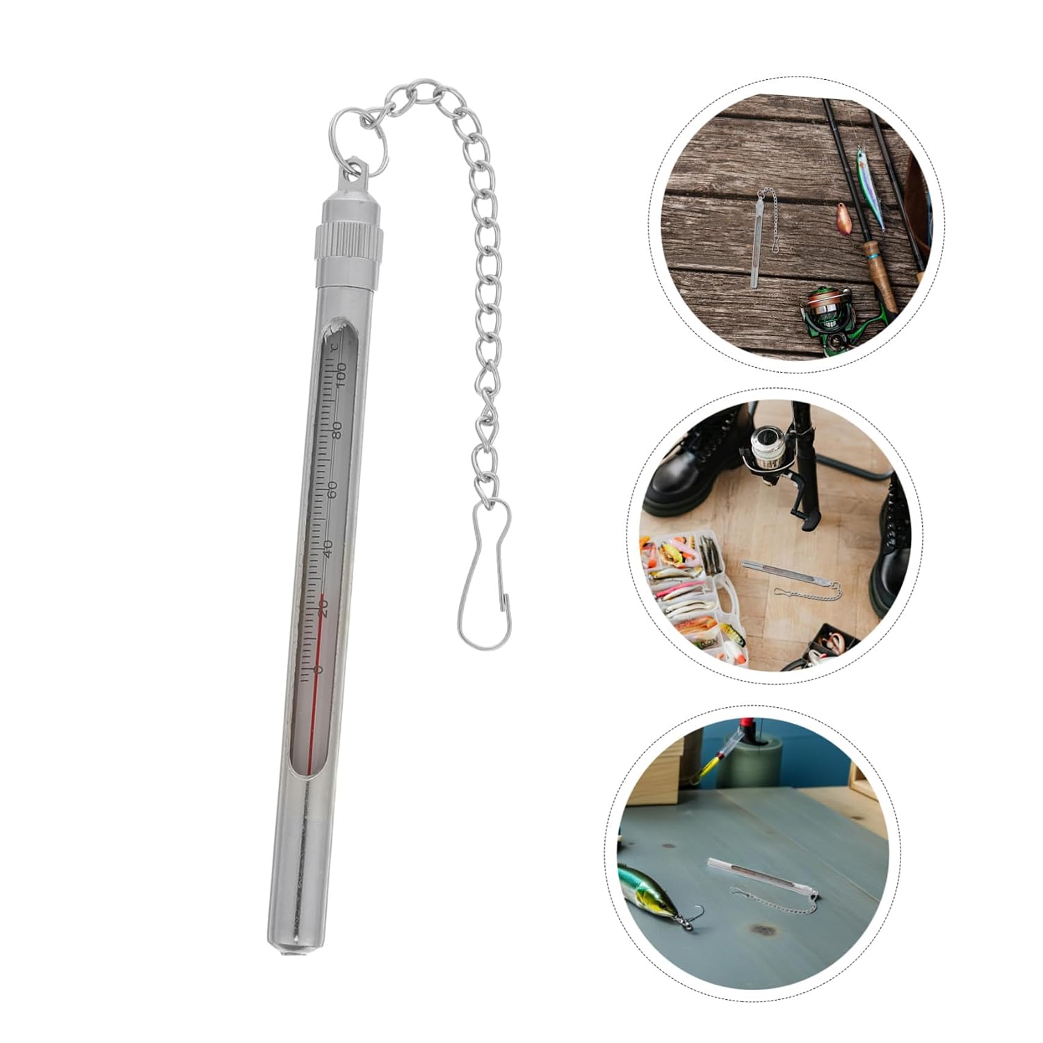 Tofficu Outdoor Fishing Water Temperature Gauge with Weather- Design and Readable Display, Iron Material, 12.5x1.2x1.2cm, for Fishing and Fish Tank Use
