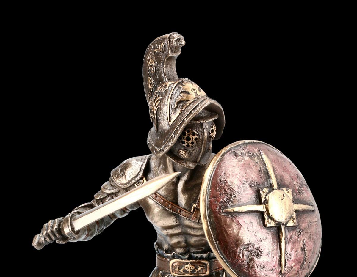 Unbekannt Romana Gladiatore Figura - Murmillo IN Campo Con Spada E Casco Veronese Figura-Decorativa, Articolo Decorazione, Scultura, Statua, H 24,5 CM