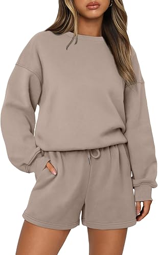 AUTOMET Conjunto de 2 piezas para mujer, conjunto de descanso de dos piezas, conjunto de sudadera a juego, sudadera corta, ropa de otoño con bolsillo