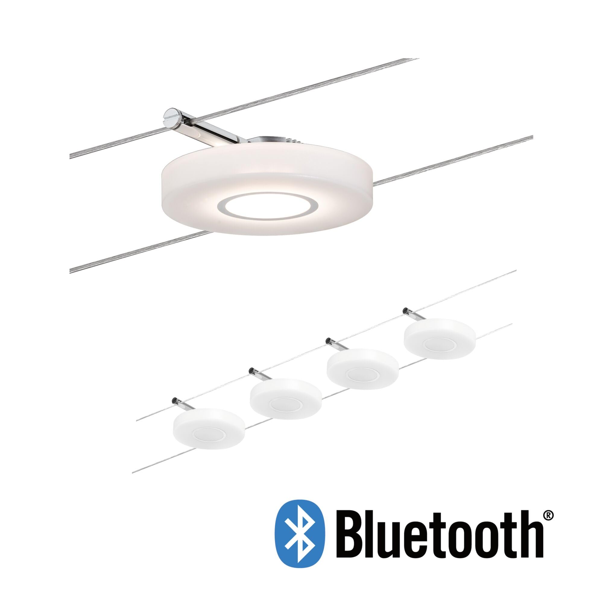 Paulmann 50109 Sistema de cable LED DiscLED I Basic set Smart Home Bluetooth ampliable Blanco luz diurna 4x4W Satinado Regulable Tunable Blanco