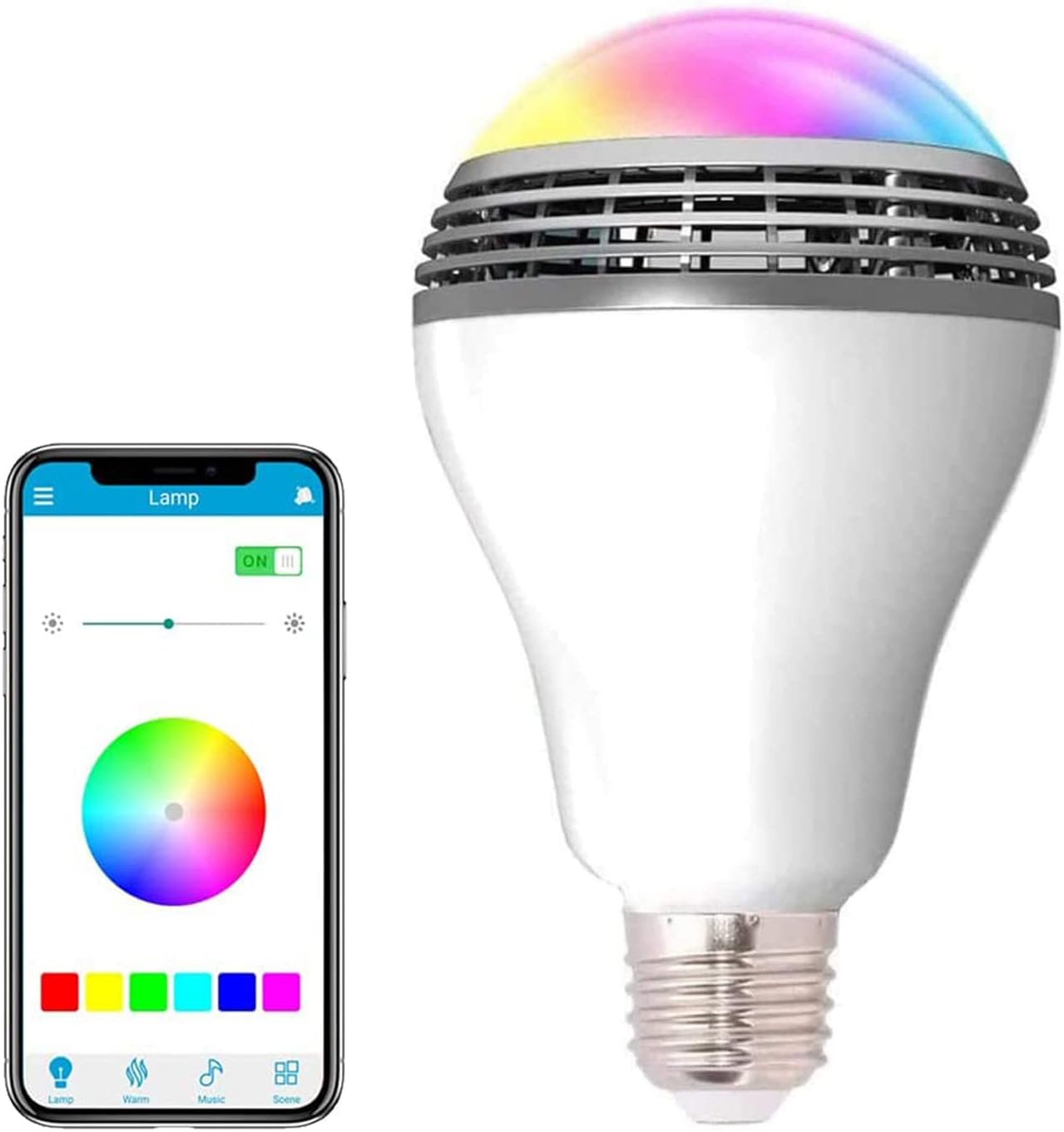 Smart Light Bulb with Bluetooth Speaker 7W 350lm 2700-6500k E27 Controlled RGB Multi Color Adjustable and Dimmable by Wireless APP Music Speaker and Bulb 2 in 1 Mood Lighting