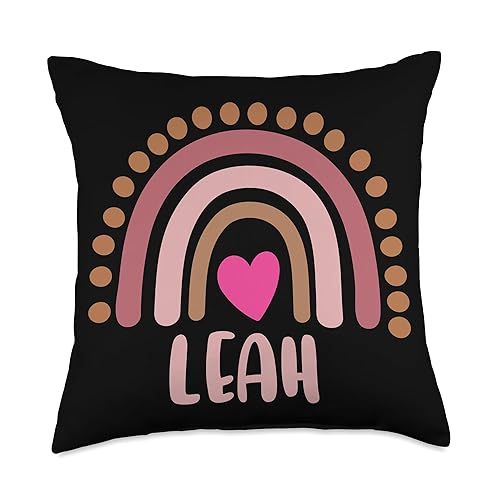 Leah Name Cute Personalized Heart Love Rainbow Throw Pillow