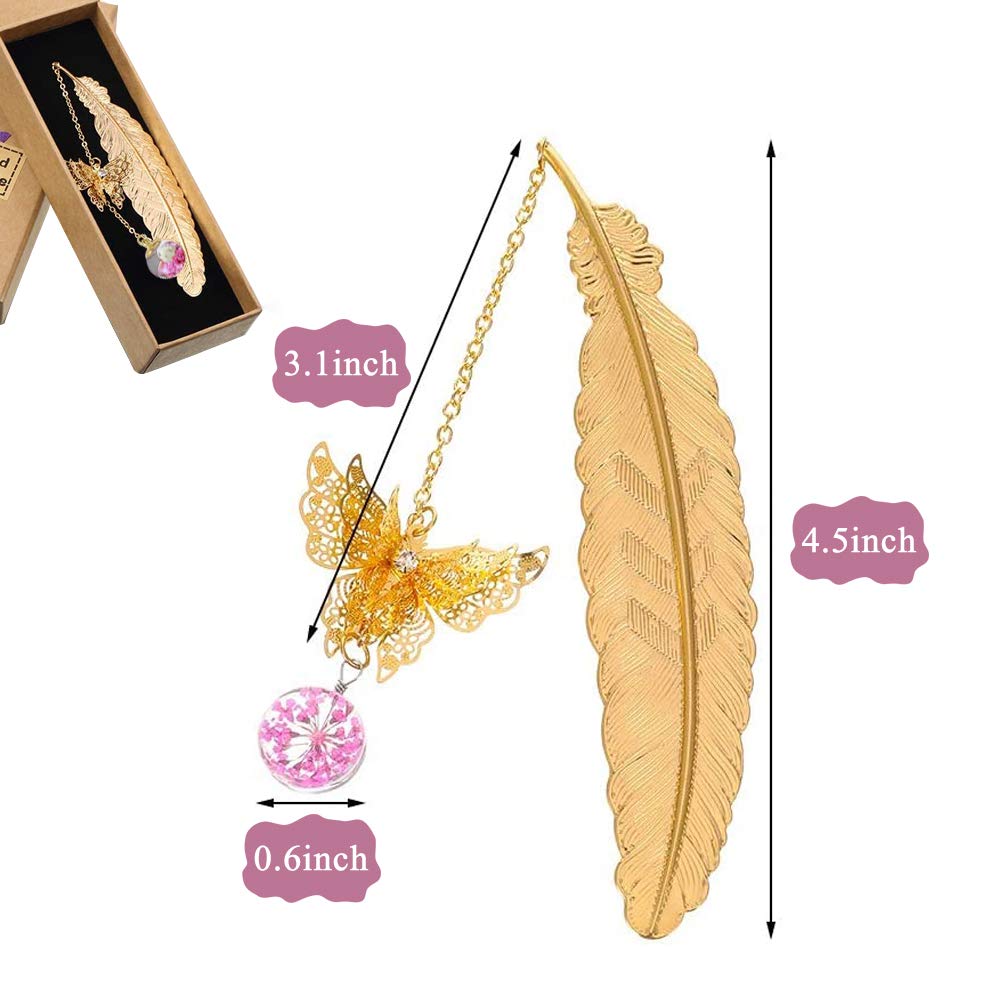 Marque Page Plume Métal Signets Marque-page Avec Papillon 3D Et