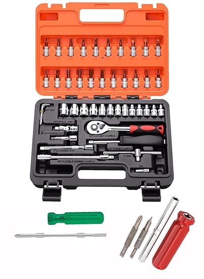 Digital Craft Multifunction Hand Tool Kit Car Ratchet Wrench Assembly Tool Household Repair Tools Automotive Set 46PC Socket Set,4 In 1 Screw Driver,6Inch 2 In 1 Screw Driver,