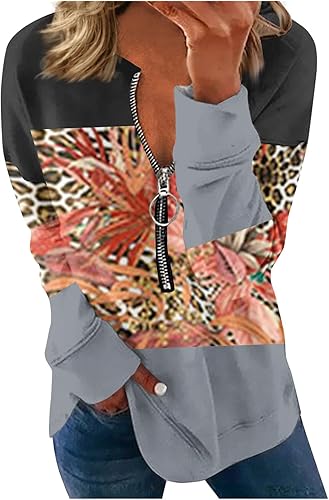 Oversized Sweatshirt for Women Half Zip Cute Casual Long Sleeve Streetwear Blouses Quarter Zipper Tunic Clothes