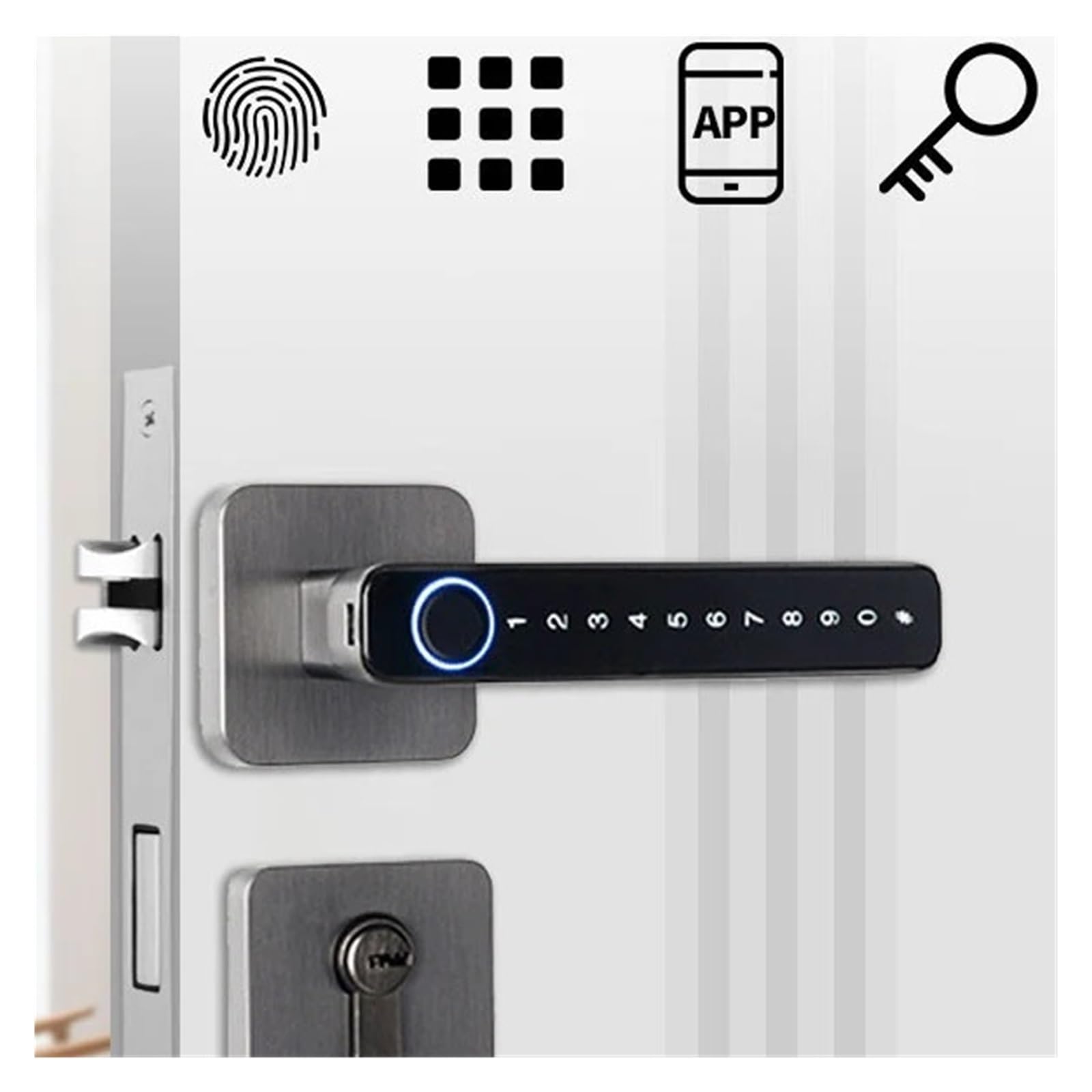 Cyfrowy Zamek Elektroniczny Skaner Linii Papilarnych Zamki Inteligentny Do Drzwi Biometryczny Klamki Tuya Smart Home Wysoki Poziom BezpieczeńStwa(Black with 4585)