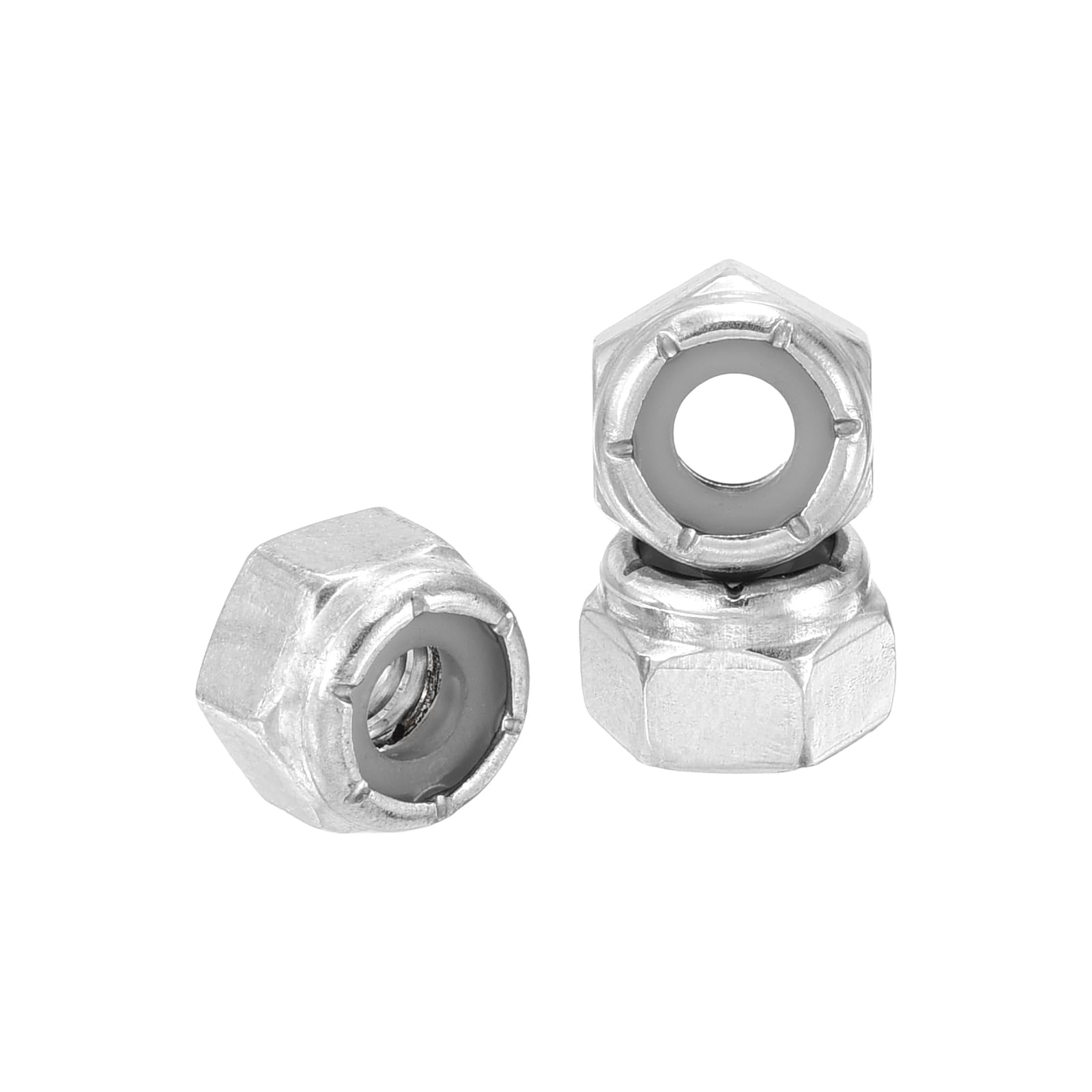 Kozelo 120Pcs Nylon Locking Hex Nuts - [1/4"-20], 304 Stainless Steel Hardware Nuts, Silver, for Automotive, Aerospace, Industrial Applications Use