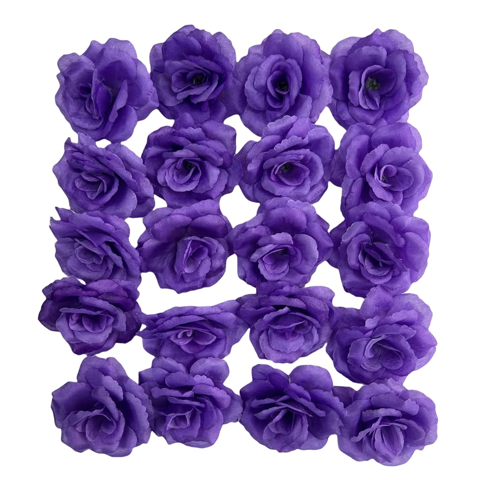 Corkwaw 25 Pcs 3 inch Artificial Rose Flower Heads,Silk Rose Head Flowers,Wedding Party Home Garden Decoration DIY Craft Gift Box Decoration (Purple)