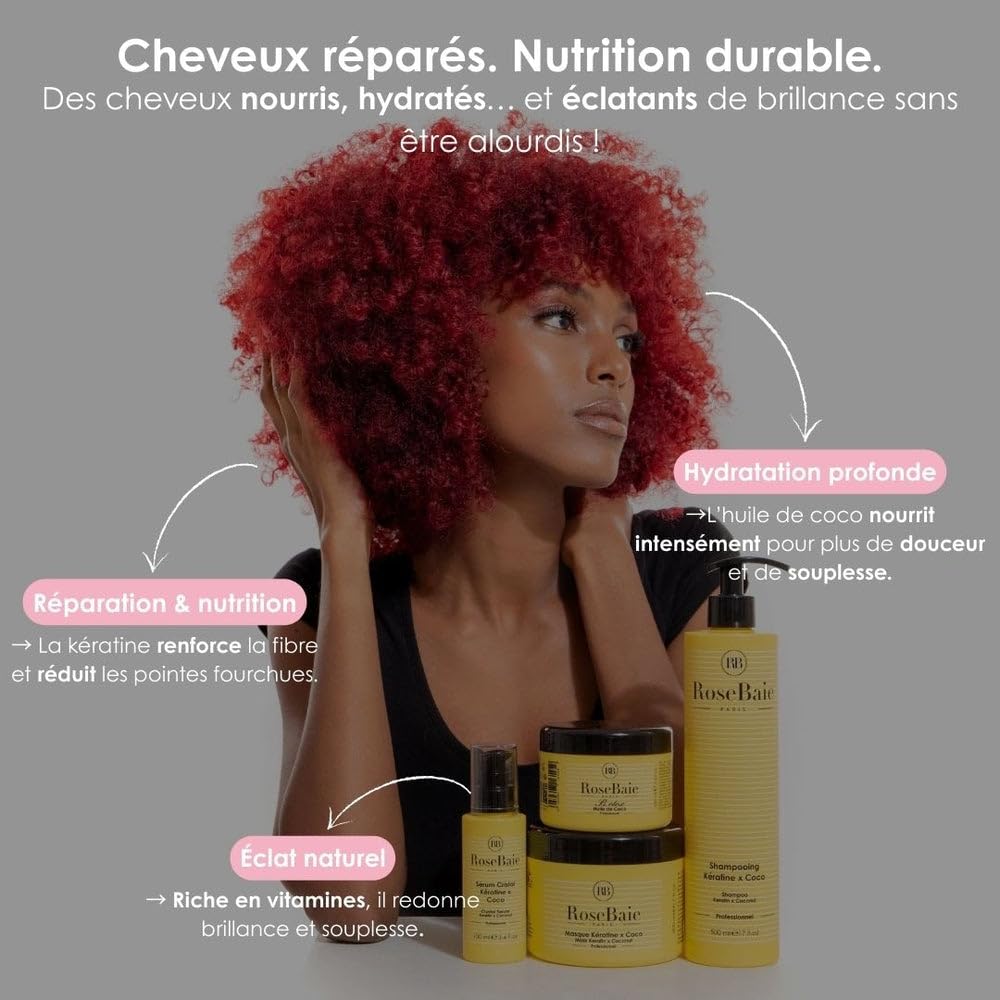 ROSEBAIE | Duo Sérum Cristal Coco et Kératine | 1 acheté = 1 offert | Cheveux secs, abîmés | Pointes Fourchues et Cassantes | Cheveux texturés crépus bouclés frisés | 2 x 100ml