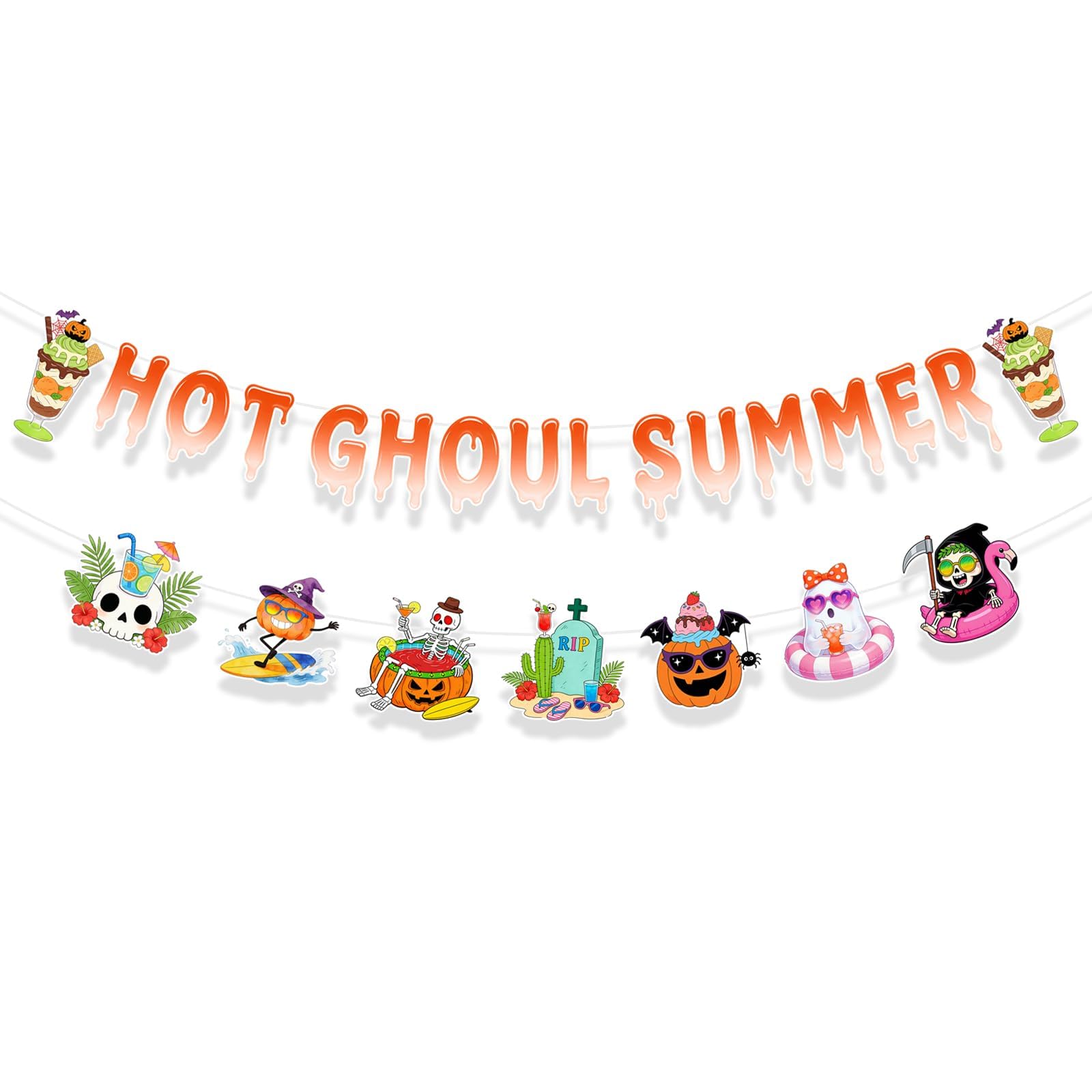 Happy Summerween Party Banner Decorations, Hot Ghoul Summer Banquet Girl Banner Party Decorations Supplies, Spooky Halloween Party Decor Interesting Pumpkin Pattern Decor