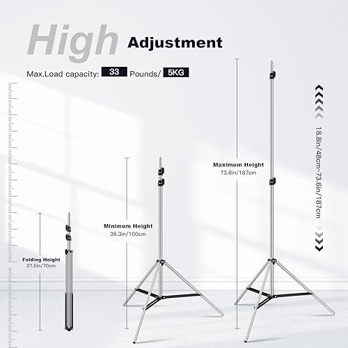 Miniatura 2 de Paquete de 2 soportes de luz de fotografía de 73.6 pulgadas de aluminio con bolsa de transporte, soporte de luz de viaje compacto plegable de 27.5