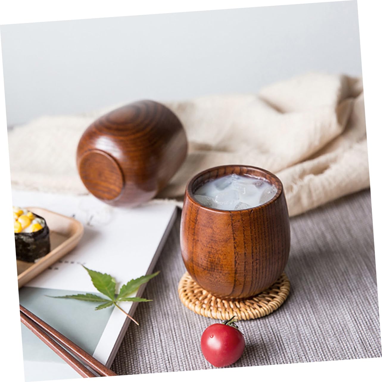 FUNOMOCYA Wooden Drinking Cups 3pc Japanese Sake Cups Smooth Surface for Kitchen