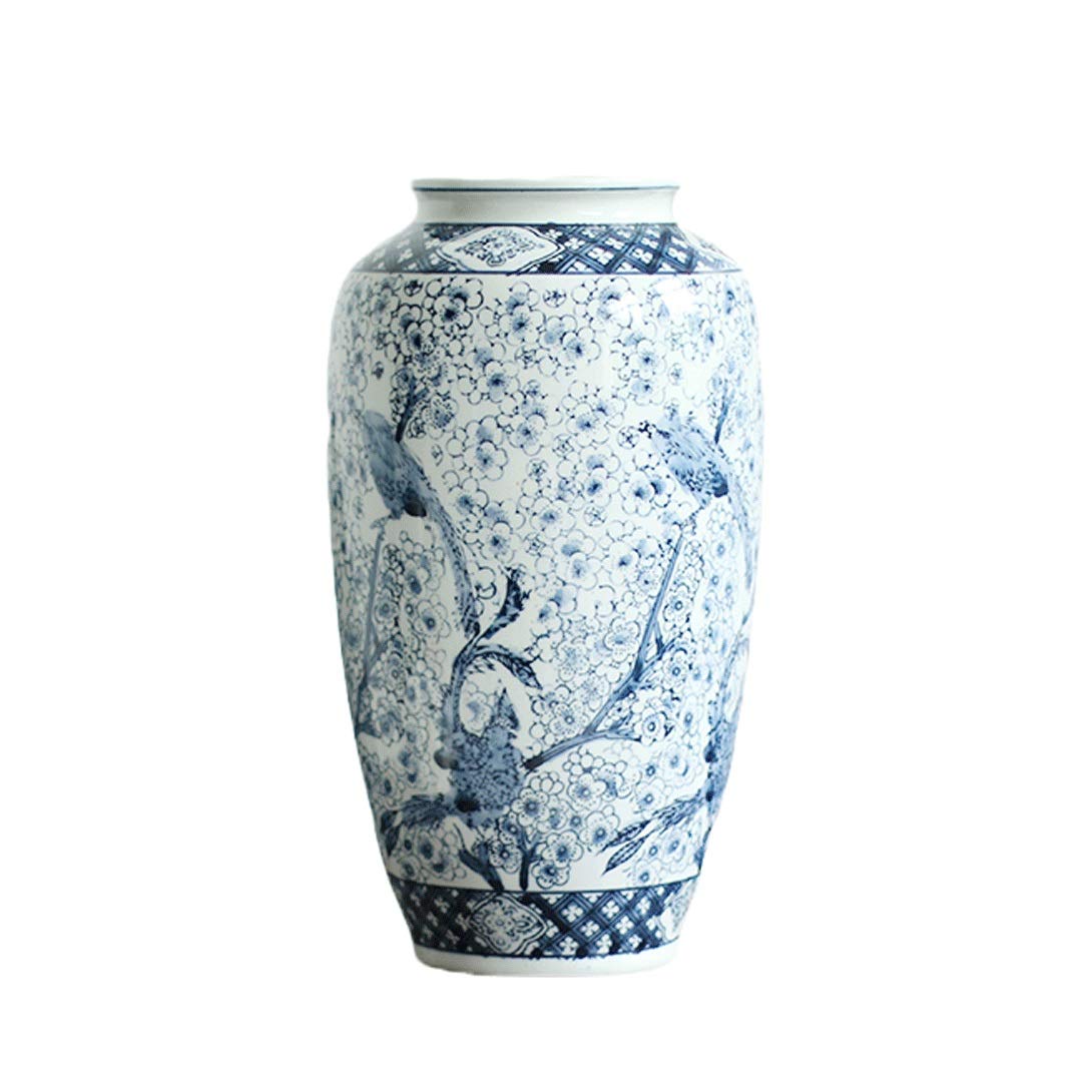 asdchZen Vase Blue And White Porcelain Trumpet Medium Large Living Room Decoration Flower Arrangement,Large