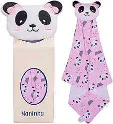 Naninha para Bebê de bichinho de pelúcia com prendedor de chupeta (Panda Rosa)